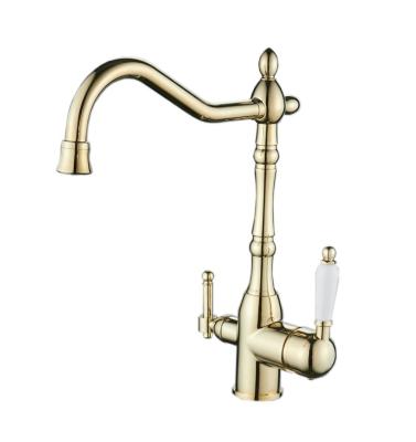 China Contemporary Gold Color Kitchen Sink Three Way Mixer Tap SW-7614G for sale