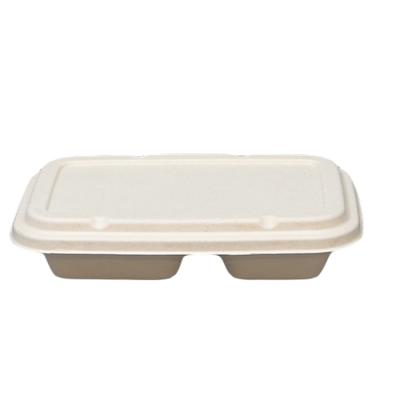 China NTBX82228 Wholesale High Quality Eco-friendly Disposable Biodegradable Sugar Cane Bagasse Pulp Box 2 Compartments Minimalist for sale