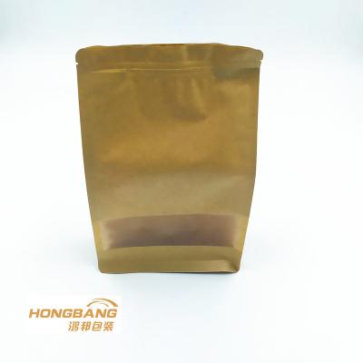 China Kraft Paper Moisture Proof Bag With Matt Window Dry Fruit Snack Flat Bottom Bags For Wholesale for sale