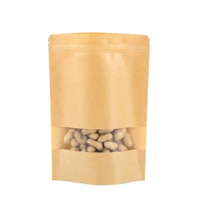 China Recyclable Custom Food Grade Stand Up Pouch With Clear Window For Nut Fruit Kraft Paper Packing Bag for sale