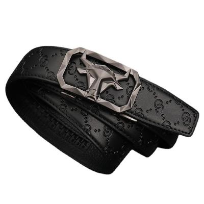 China Korean Cowhide Youth Belt Double G Top Layer RS130 Whip Embossed Trendy Fashion Casual Belt Men Leather Pants Belt for sale