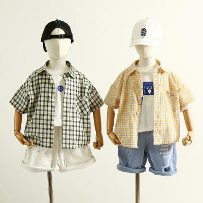 China Anti Shrink Plaid Classic Design Short Sleeve Kids Boys Fashion Checked Shirt For Kids for sale