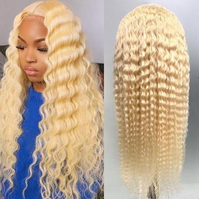 China Water Wave 12A Ready To Ship Wig Vendor Hd Lace Up Deep Wave 13X4 613 Lace Headband Wig For Blonde Color Women Hair Wigs for sale