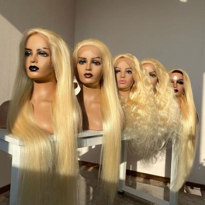 China Cheap Seller 180% Density 13X6 Lace Band Human Blonde Wig Brazilian 613 Wave Lace Front Wig Silky Straight Pre Plucked Lace Front Wig For Black Women for sale