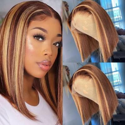 China Straight Highlight Cuticle Aligned 4X4 13X4 Pixie Transparent Lace Wig Bob Wigs Vendors With Baby Hair for sale