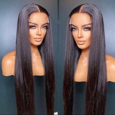 China High Quality Dark Brown Straight Lacefront Wig Light Middle Part Transparents Hair With Swiss Lace for sale