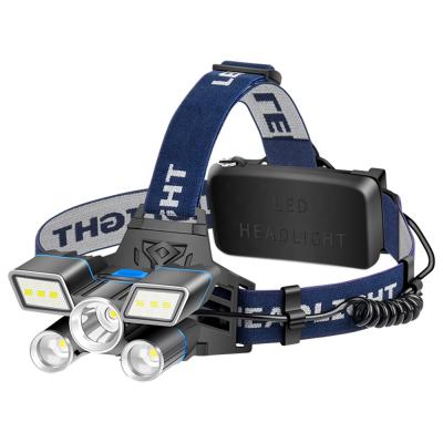 China 2019 New Camping Hot Sale 9 Modes Red/Blue/White Light LED Head Lamp L2+ 2*T6 LED USB Rechargeable Headlamp With Tail Warning Light for sale