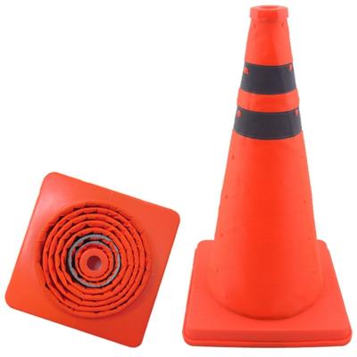 China 70cm Height Obvious High Quality Folding Safety Reflective Cones Warning Reflective Plastic Road Cone for sale