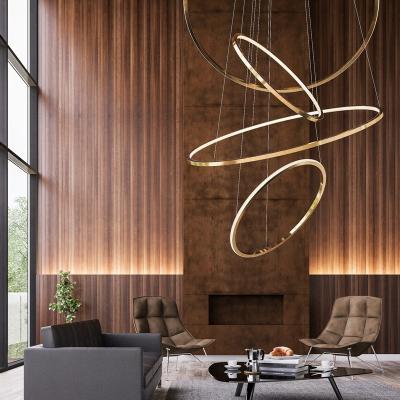 China Modern Design Gold Circle Ring Lamp LED Chandelier Light Pendant For Villa Staircase Home Large Stainless Steel Hanging Fixture for sale