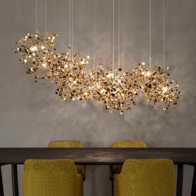 China Italy Modern Design Modern Silver Stainless Steel Leaves Chandelier For Restaurant Dining Room Kitchen Island Chrome/Gold Light Fixture for sale