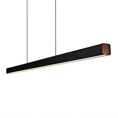 China LED Minimalist Linear Pendant Light Thin Kitchen Island Hanging Long Tube Pendant Lamp with Wooden Modern Nordic Design Aluminum AC 100-240V for sale