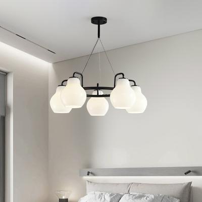 China Modern Modern Copper Black Gold Bedroom Living Room Milky Glass Shade French Designer Luxury Chandelier Style Chandeliers and Pendant Lights for sale