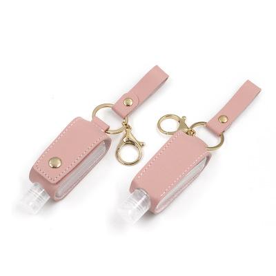 China Wholesale Portable Pink Colored Leather Hand Sanitizer Spray Alcohol Blanks Sublimation Sleeve Key Chain With Bottle for sale