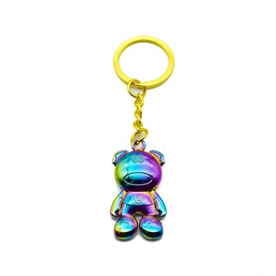 China Amazon Hot Selling Custom Made Zinc Alloy 3D Exquisite Cute Rainbow Bear 3D Plating Metal Key Chain for sale