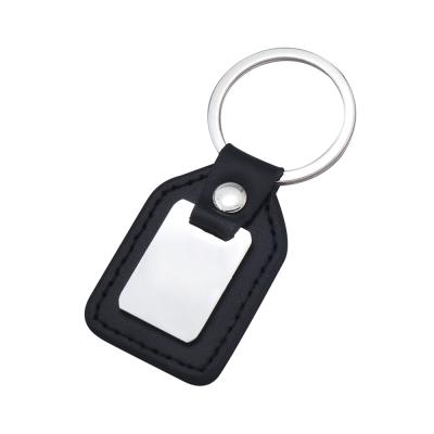 China Eco-friendly Renhui Custom Name ID Stainless Steel Round PU Leather Blank Keychains Custom Cheap Car Craft Company for sale