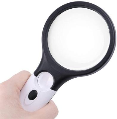 China Reading& Repair New Promotional Handheld Dual Lens Acrylic Magnifier, 3X 45X Reading Magnifier with Light for sale