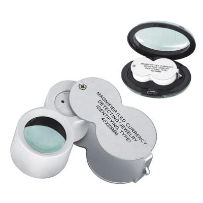 China Acrylic + Metal Custom 40X Illuminated Foldable Jewelers Loupe Magnifier LED Light Magnifying Glasses For Gems Jewelry for sale