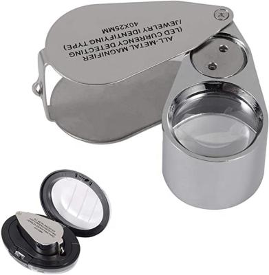 China Best Selling Metal Jewelers Eye Magnifier Glass Magnifier 40x Jewelry Lens Magnifying LED Light for sale