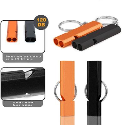 China Outdoor Camping Hiking Hot Sale 5 in 1 Pocket Safety Emergency Aluminum Whistle Set Dual Frequency Whistle Plastic Whistle for Outdoor for sale