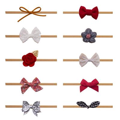 China Hot-selling Zhejiang super soft baby nylon fabric nylon headband set bow newborn nylon bow headband nylon top headband for sale