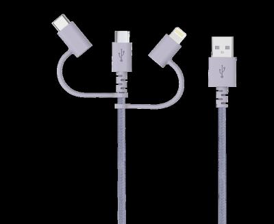 China Fast Charging Three-in-One 5A Fast Charging 3 Headed Mfi Type A Data Cable For Lightning for sale