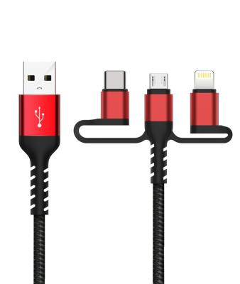 China Quickly Charging Three In One 3 In 1 Mobile Phone 3In1 Crystal Retractable Car Fast Charger Usb Data Cable For Iphone Led Lights for sale