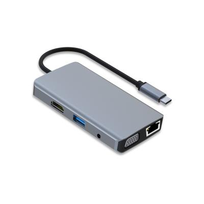 China Type-C Devices Enabled USB C HUB 9 IN 1 TYPE C to HDMI1.4+VGA+USB3.0+USB2.0+PD+SD/TF2.0+RJ45 100M+3.5MM FOR COMPUTER PORTABLE for sale