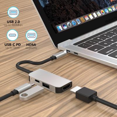 China Type-C Devices USB-C Slot Palladium Enabled Aluminum Type-C 3 Port In 1 Type C Usb Hub 2.0 Multifunctional Splitter Docking Station Adapter for sale