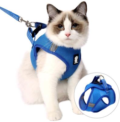 China Adjustable Reflective Breathable Soft Air Stocked Mesh Cat Harness And Leash Set For Escape Walking Proof for sale