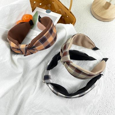 China British wholesale design plaid vintage girls headband fashion new knotted hair band headband for women for sale