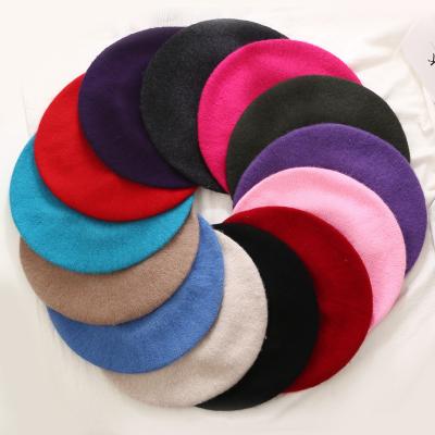 China Hot Sale Custom Painter Raincoat LOGO Embroidery Wool Beret Capfake Cashmere Hat Circle Amazon Autumn Winter Ribbon French Round for sale