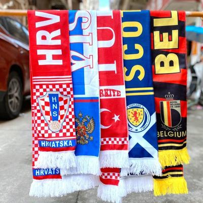 China Factory Direct Slogan Logo Knitting Jacquard Delicate Tassel Basketball Football Fan Scarf Fan Club Hot Keeping Custom Scarf for sale