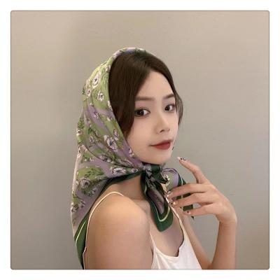 China Retro French Square Silk Printing Twillies Slik Scarf Two Edge Satin Ribbon Brand Head Scarf Silk Silk for sale