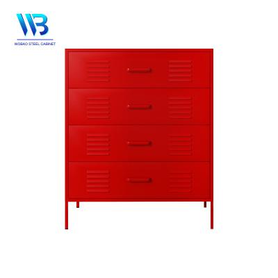 China Modern French Metal Home Style Furniture 4 Drawers Living Room Steel Red Cabinets for sale