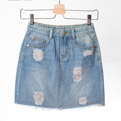 China Dry Cleaning Custom Design New Arrivals Ripped Belt Buckle Button Mid Waist Pockets Front Denim Dress For Women for sale