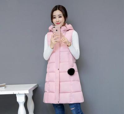 China Custom Slim Design Mid Length Windproof Long Plus Size Cotton Pocket Buttons Vests Jacket Bubble Hooded Vest For Women for sale