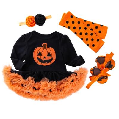 China 3Pcs Short Sleeve Babies Halloween Outfits Long Sleeve Romper Skirt + Tulle Tutu Dress+Headband Set for sale