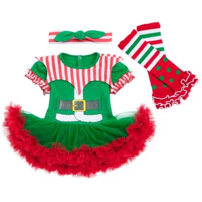 China Short Sleeve Christmas Babies Long Sleeve Ruffle Jumpsuit Pants Headband Infant Onesie Outfit Clothes Set for sale