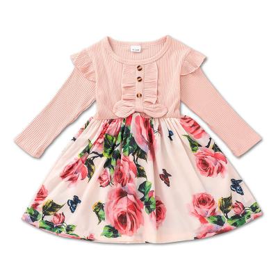 China Anti-wrinkle Wholesale Custom Design 3-8 Years Fall Long Sleeve T-shirt Fancy Skirt Wear Kids Dresses For Girls Children for sale