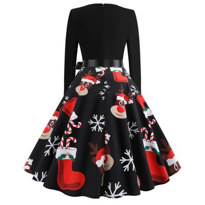 China Breathable Women Long Sleeve Dress Vintage Printing Vintage Dress Christmas Evening Prom Costume Swing Dress for sale