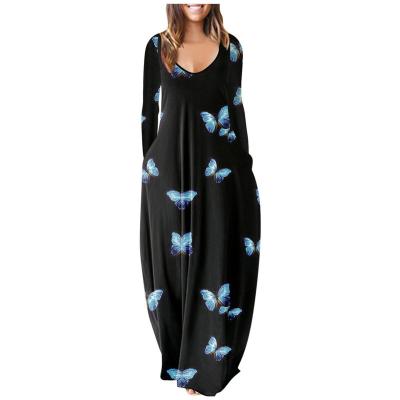 China Sexy Halter Butterfly Print Casual Dress Women's Breathable V-Neck Spring Autumn Dress for sale