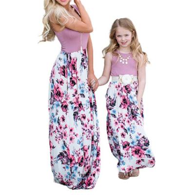 China 2021 Hot Selling Floral Dresses Breathable Summer Casual Mommy And Me Sleeveless Matching Outfits for sale