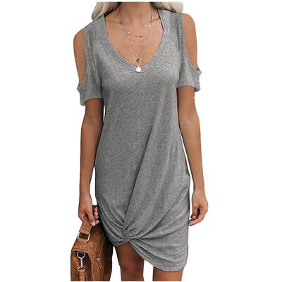 China Fashion Hot Selling Women's Off-Shoulder Breathable Front Knot Casual Dress Good Quality for sale