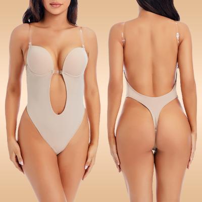 China Breathable Deep V-Neck Plunge Strap Corset Jumpsuit Shapewear Waist Trainer Push Up Bras For Women Body Shaper Invisible Backless Bra for sale