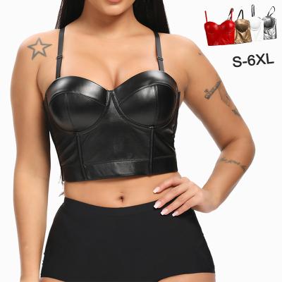 China Plus Size Black Faux Leather Antibacterial Lift Up Sexy Bras Lenceria Fajas Steampunk Women Gothic Bustier BodiceTops Corset Crop Top for sale