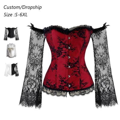 China Fashion Wedding Party Antibacterial Bustiers Tops To Wear Sexy Long Sleeve Lace Women Corsets Blouse for sale