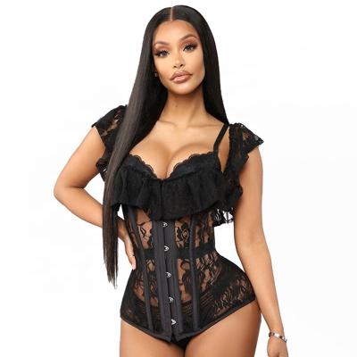 China Lace Up Fashion Women's New Perspective Cardigan Shaping High Quality Lace Corset Top for sale