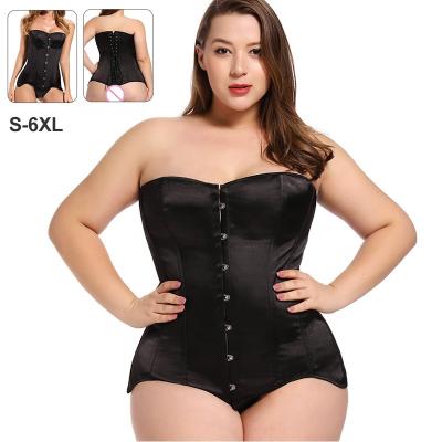 China Antibacterial Fashion Black Satin Wedding Party Bustiers For Wearing Sexy Plus Size Women Overbust Corset Tops for sale