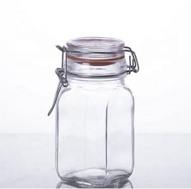 China Eco-friendly 3oz square clear glass spice jar container with airtight lids for canning 100ml kitchen tea spice storage jars for sale