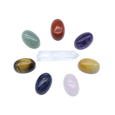 China Hot Selling Crystal Column Wooden Box White Crystal Agate Jade Seven Chakras Oval Energy Free for sale